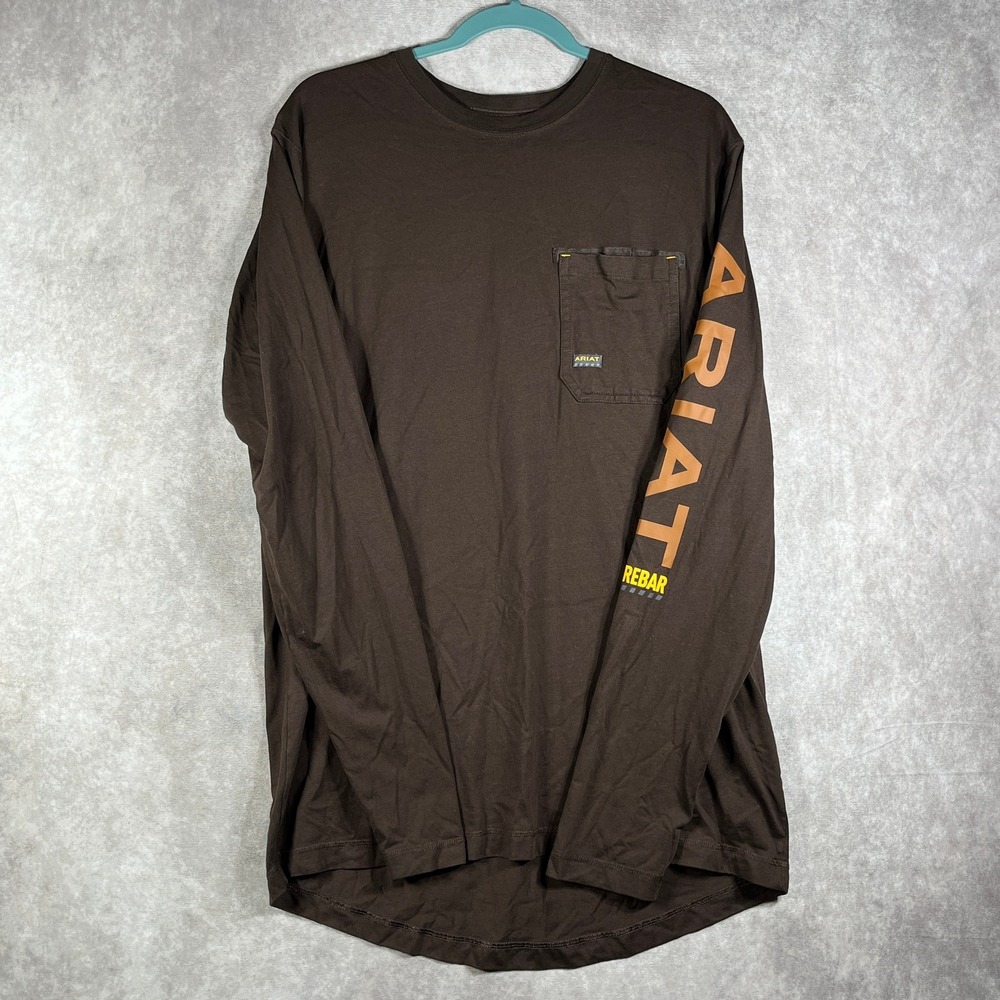 Ariat Rebar Workman Logo Shirt Mens Size LT Brown Long Sleeve Pocket Outdoors